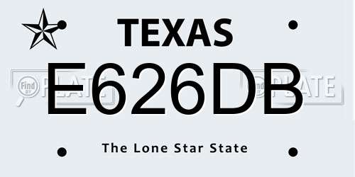 E626DB Texas License Plate
