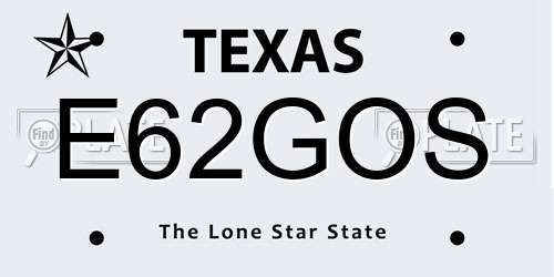 E62GOS Texas License Plate