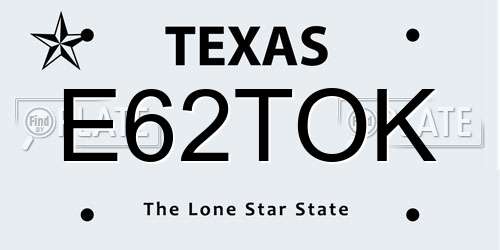 E62TOK Texas License Plate