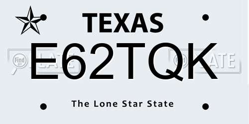 E62TQK Texas License Plate