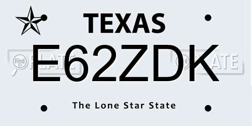 E62ZDK Texas License Plate