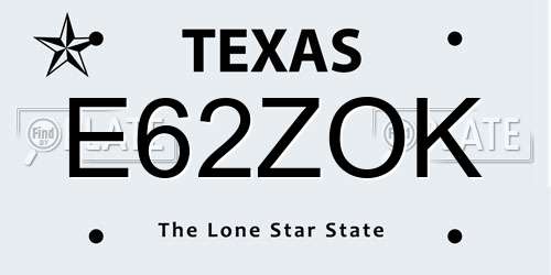 E62ZOK Texas License Plate