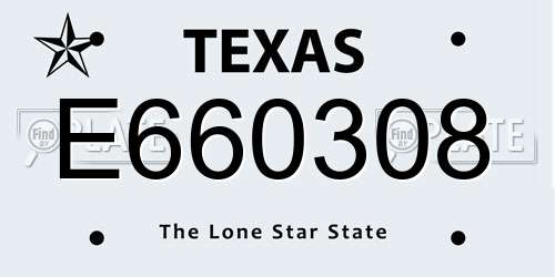 E660308 Texas License Plate