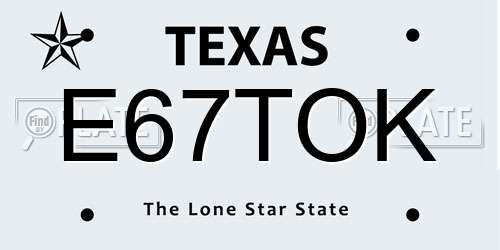 E67TOK Texas License Plate