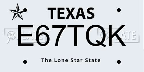 E67TQK Texas License Plate