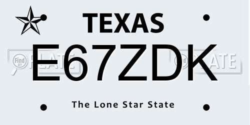 E67ZDK Texas License Plate