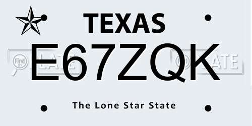 E67ZQK Texas License Plate