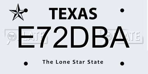 E72DBA Texas License Plate