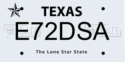 E72DSA Texas License Plate
