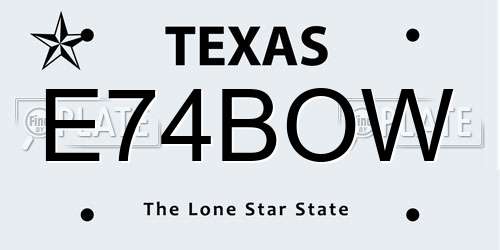 E74BOW Texas License Plate