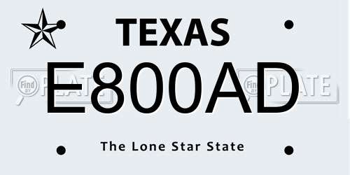 E800AD Texas License Plate