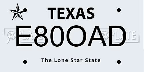 E80OAD Texas License Plate