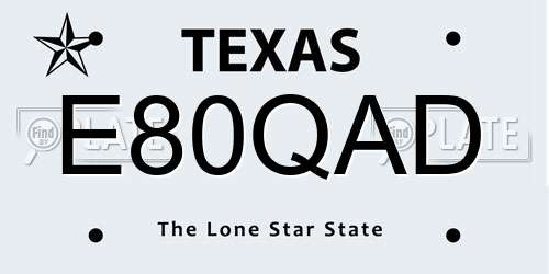 E80QAD Texas License Plate