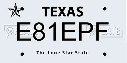 E81EPF Texas License Plate