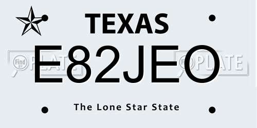 E82JEO Texas License Plate