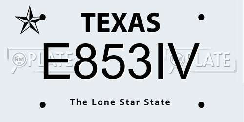 E853IV Texas License Plate