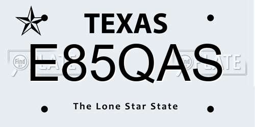 E85QAS Texas License Plate