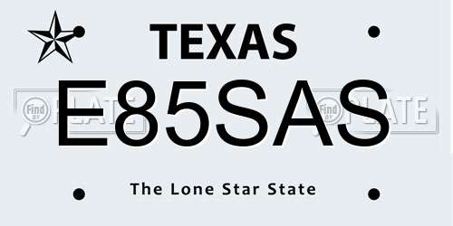 E85SAS Texas License Plate