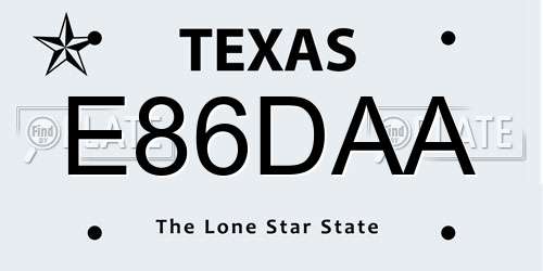 E86DAA Texas License Plate