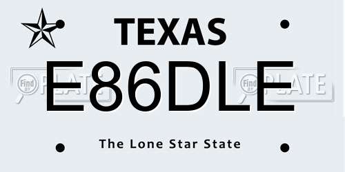 E86DLE Texas License Plate