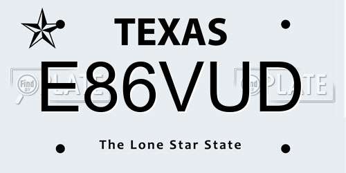 E86VUD Texas License Plate