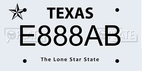 E888AB Texas License Plate