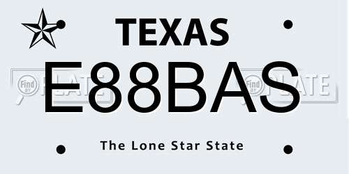E88BAS Texas License Plate