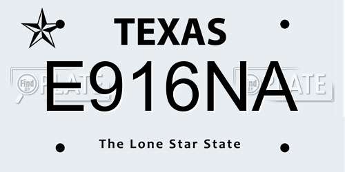 E916NA Texas License Plate