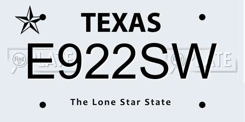 E922SW Texas License Plate