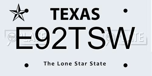 E92TSW Texas License Plate