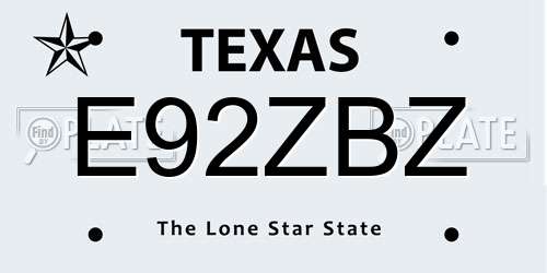E92ZBZ Texas License Plate
