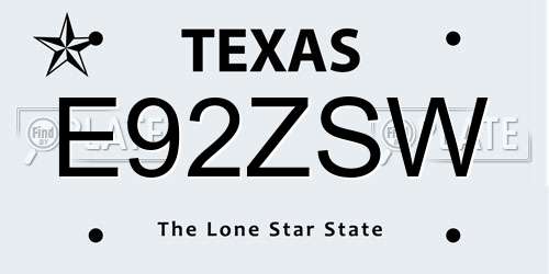 E92ZSW Texas License Plate