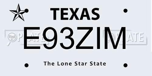 E93ZIM Texas License Plate