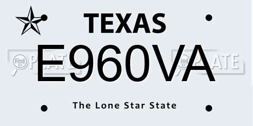 E960VA Texas License Plate