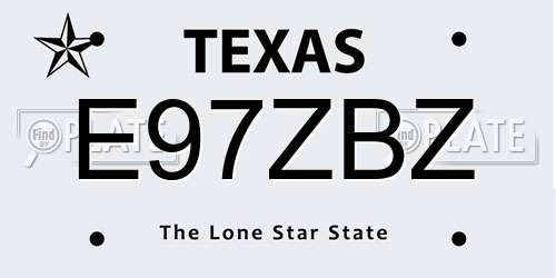 E97ZBZ Texas License Plate