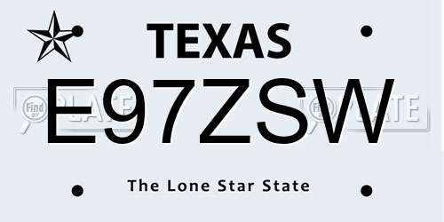 E97ZSW Texas License Plate
