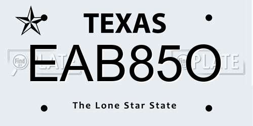EAB85O Texas License Plate