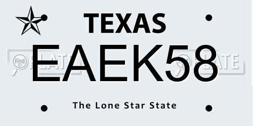 EAEK58 Texas License Plate