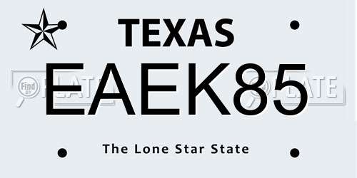 EAEK85 Texas License Plate