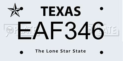 EAF346 Texas License Plate