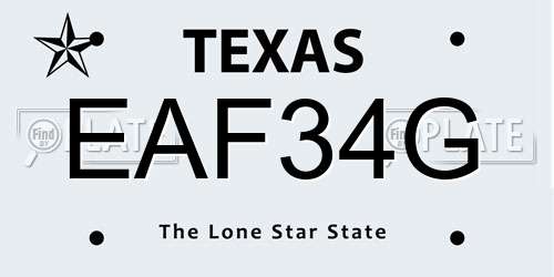 EAF34G Texas License Plate