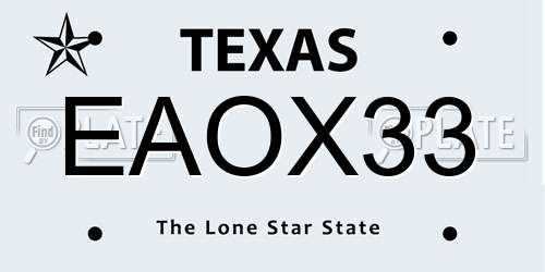 EAOX33 Texas License Plate