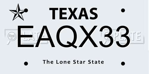 EAQX33 Texas License Plate