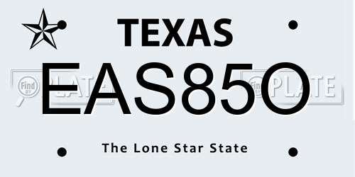 EAS85O Texas License Plate