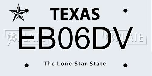 EB06DV Texas License Plate