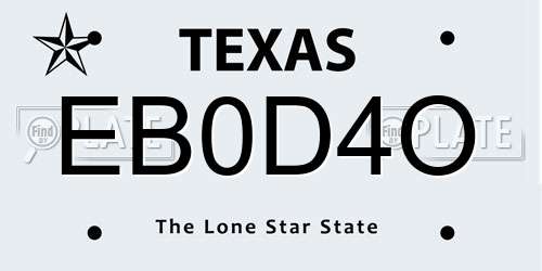 EB0D4O Texas License Plate