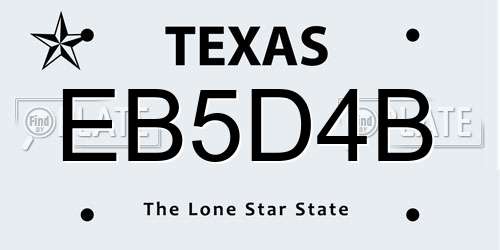 EB5D4B Texas License Plate