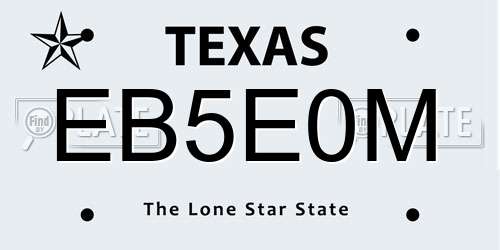 EB5E0M Texas License Plate