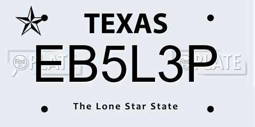 EB5L3P Texas License Plate