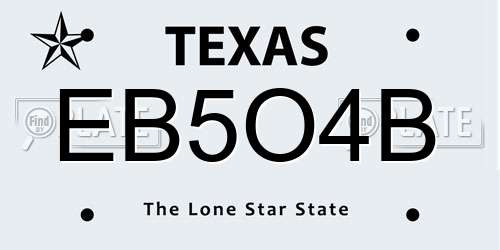EB5O4B Texas License Plate